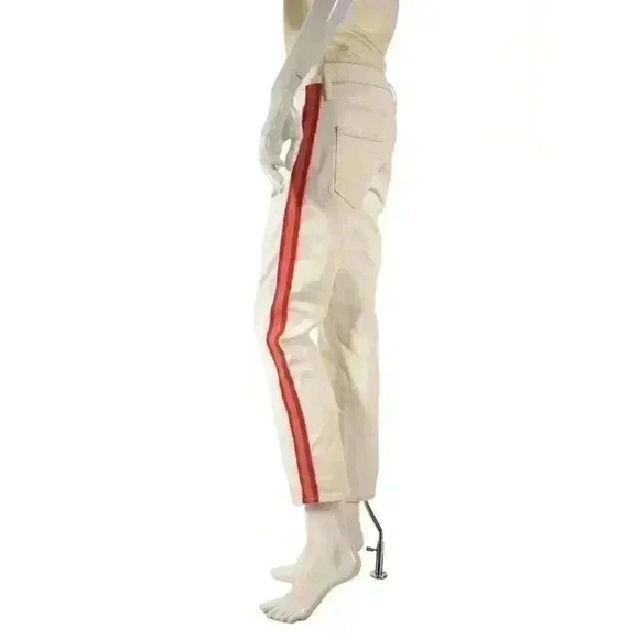 MOTHER  White Pink Side Stripe Midrise Dazzler Crop Denim 29W USA - Picture 2 of 9